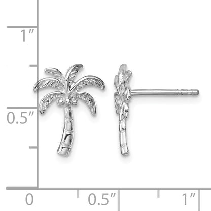 Sterling Silver Rhodium-plated Polished Palm Tree Post Earring