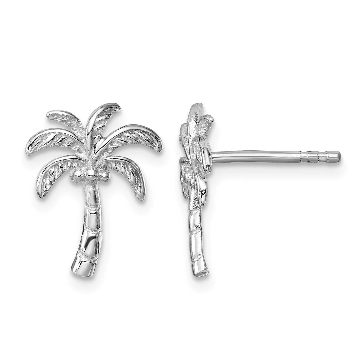 Sterling Silver Rhodium-plated Polished Palm Tree Post Earring