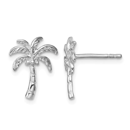 Sterling Silver Rhodium-plated Polished Palm Tree Post Earring