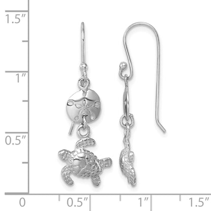 Sterling Silver Rhodium-plated Polished Sand Dollar and Swimming Turtle Pendant