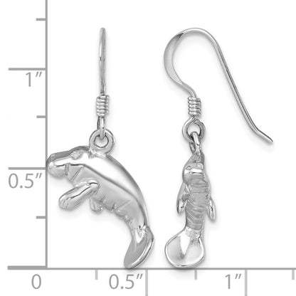 Sterling Silver Rhodium-plated Polished Manatee Dangle Earring