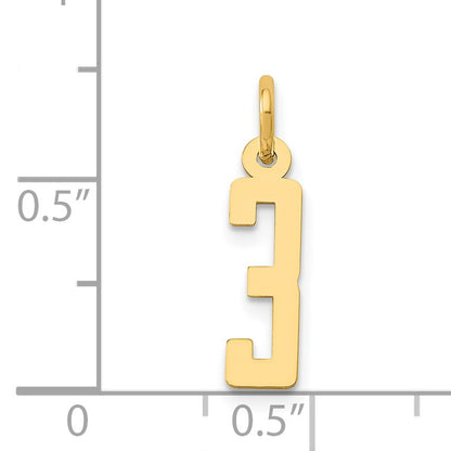 14k Small Elongated Number 3 Charm