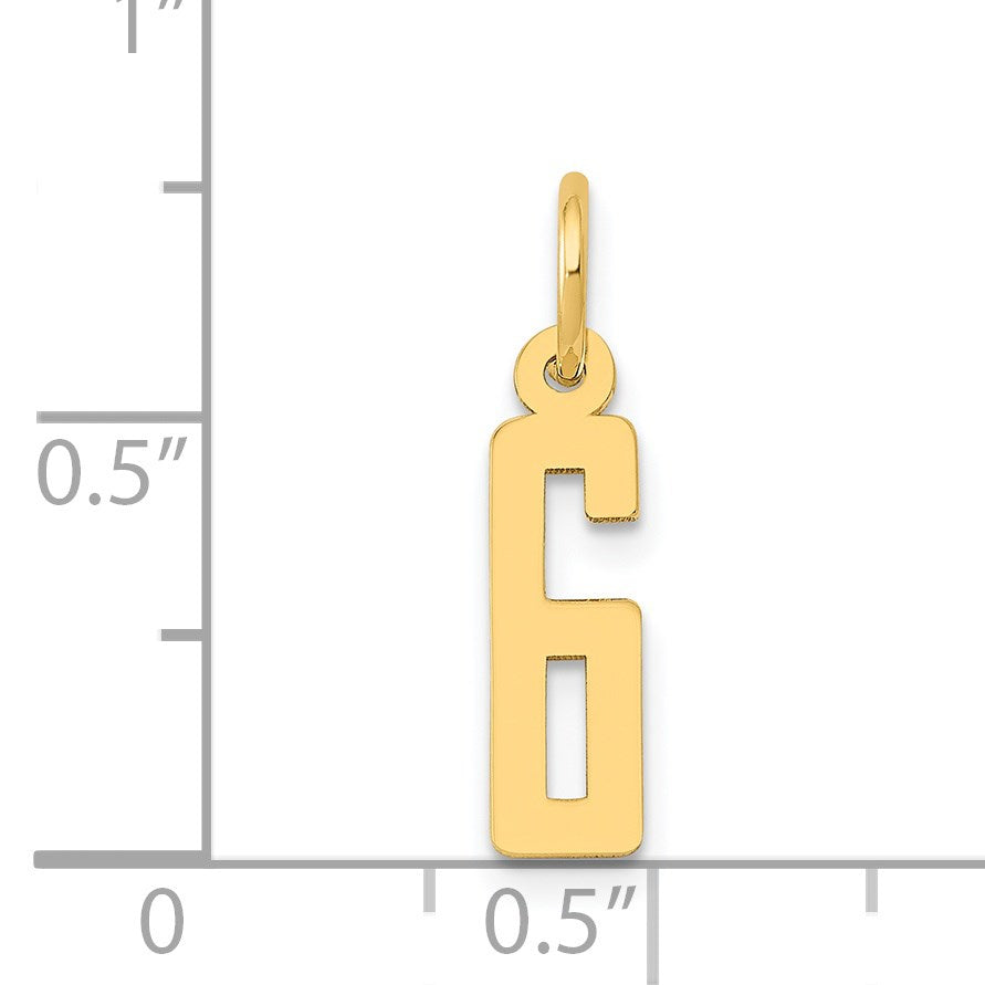 14k Small Elongated Number 6 Charm