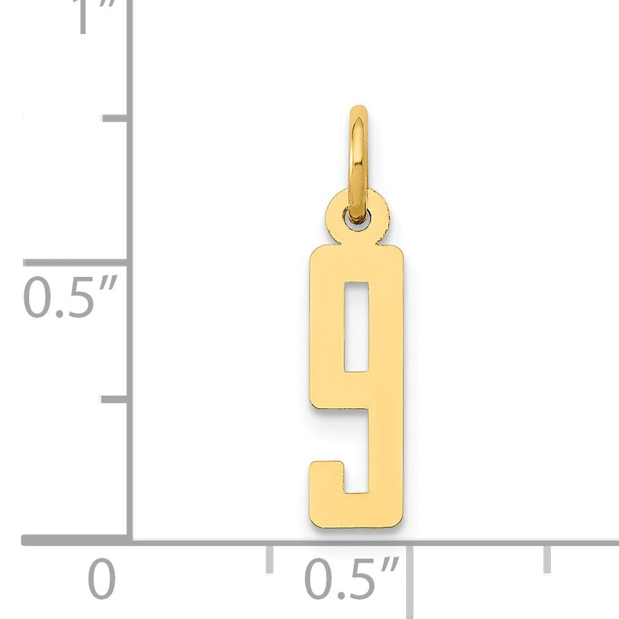 14k Small Elongated Number 9 Charm