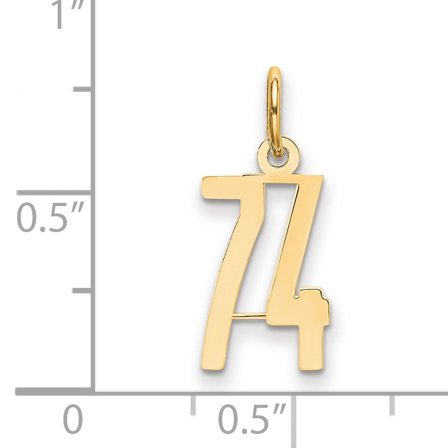 14k Small Elongated Number 74 Charm