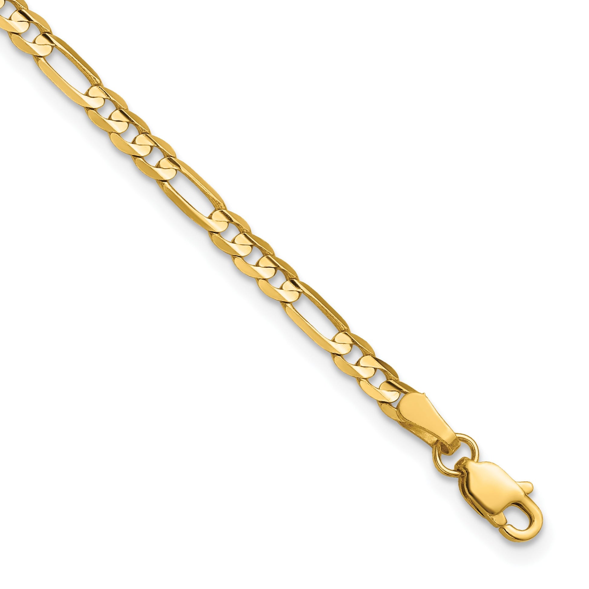 14K 7 inch 3mm Concave Open Figaro with Lobster Clasp Bracelet
