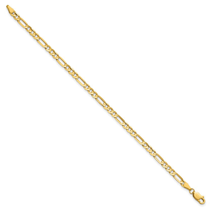 14K 7 inch 4mm Concave Open Figaro with Lobster Clasp Bracelet