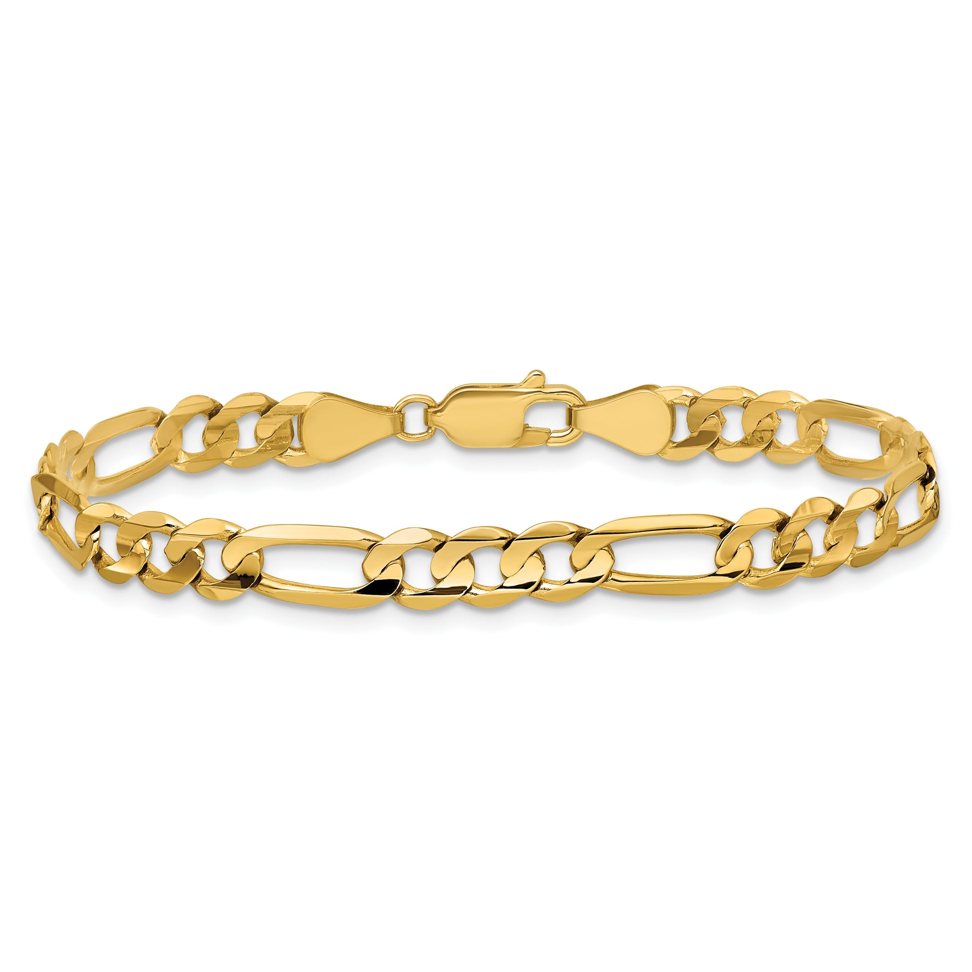 14K 8 inch 5.5mm Concave Open Figaro with Lobster Clasp Bracelet