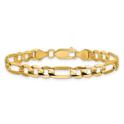 14K 8 inch 6mm Concave Open Figaro with Lobster Clasp Bracelet
