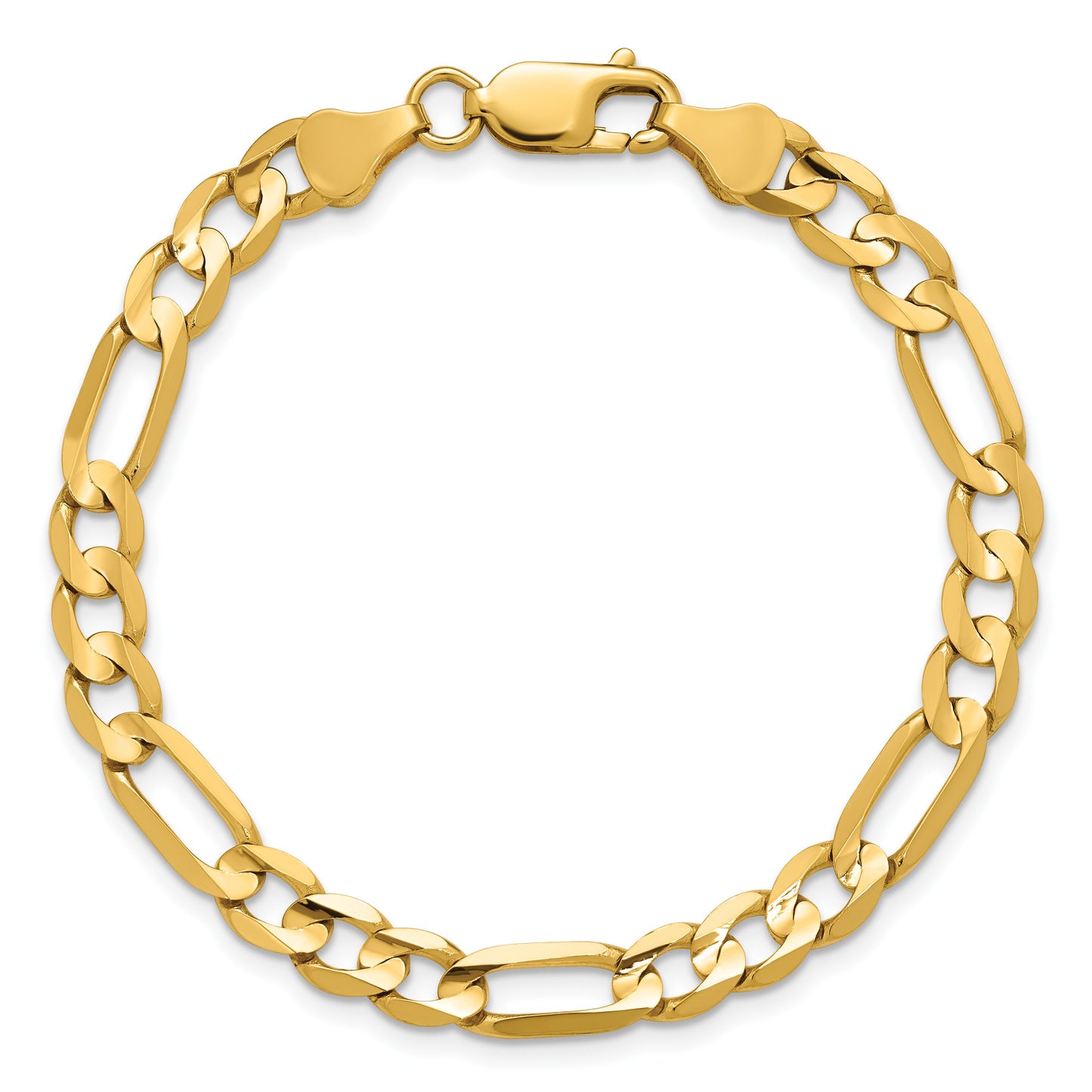 14K 8 inch 6mm Concave Open Figaro with Lobster Clasp Bracelet