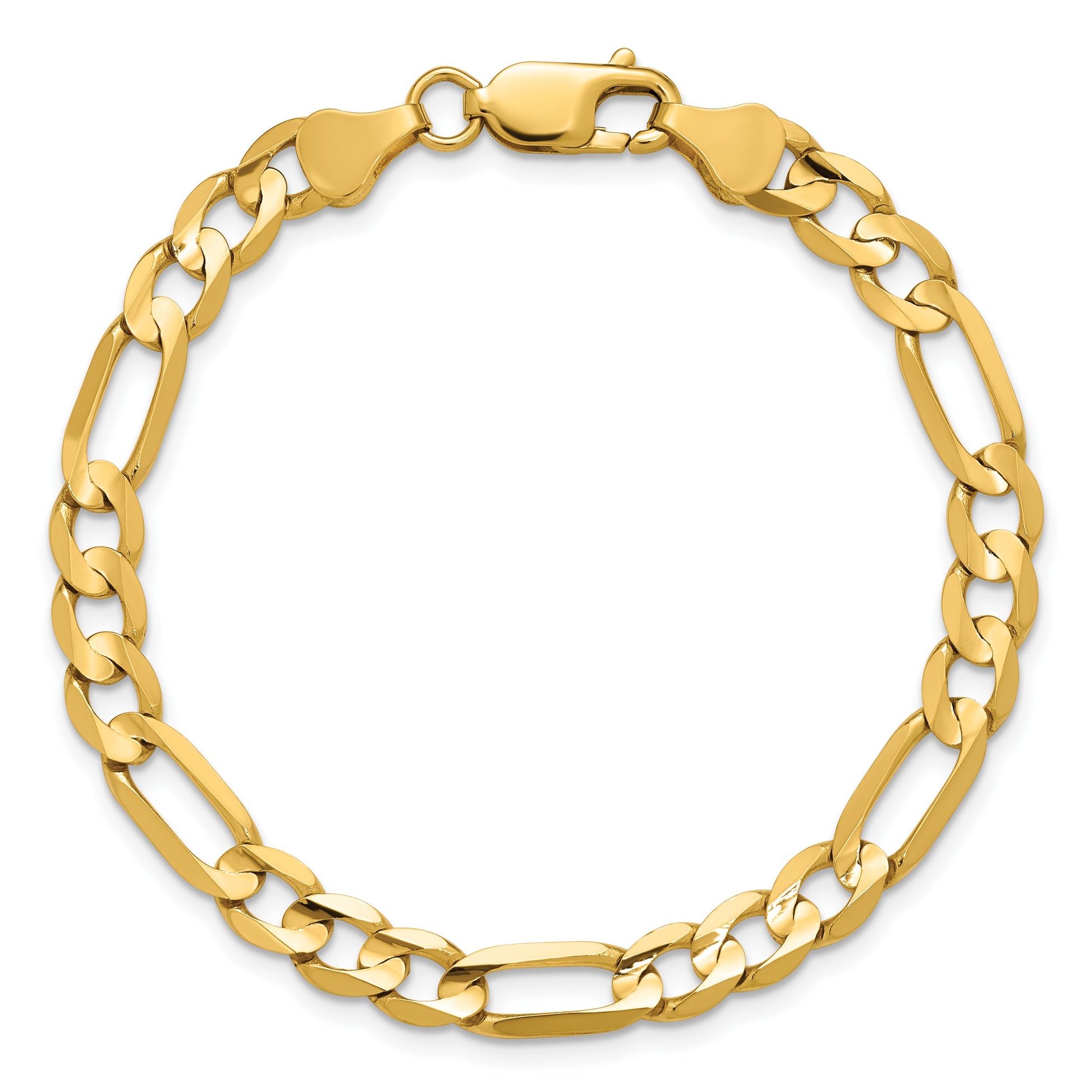 14K 7 inch 6mm Concave Open Figaro with Lobster Clasp Bracelet