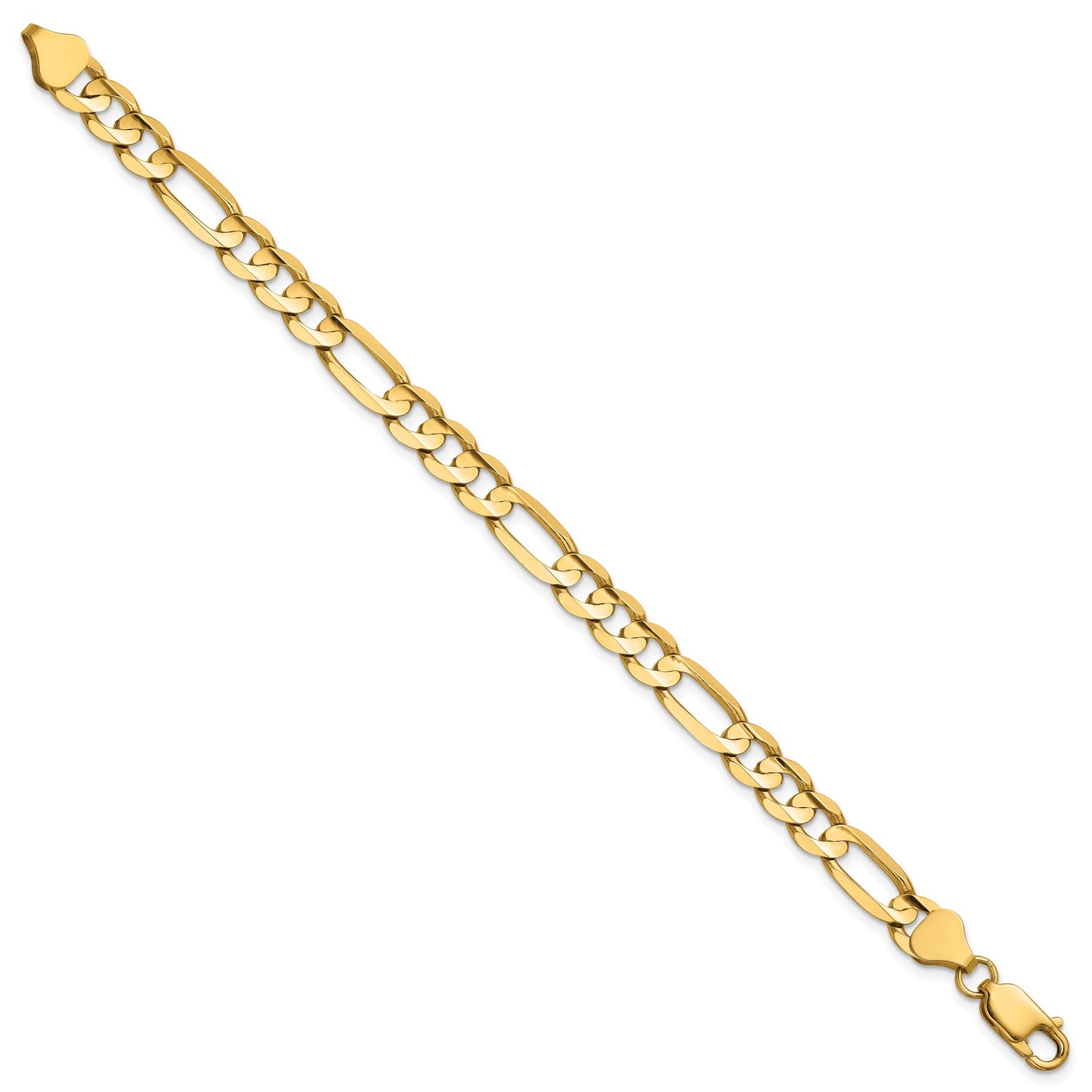 14K 7 inch 6.75mm Concave Open Figaro with Lobster Clasp Bracelet