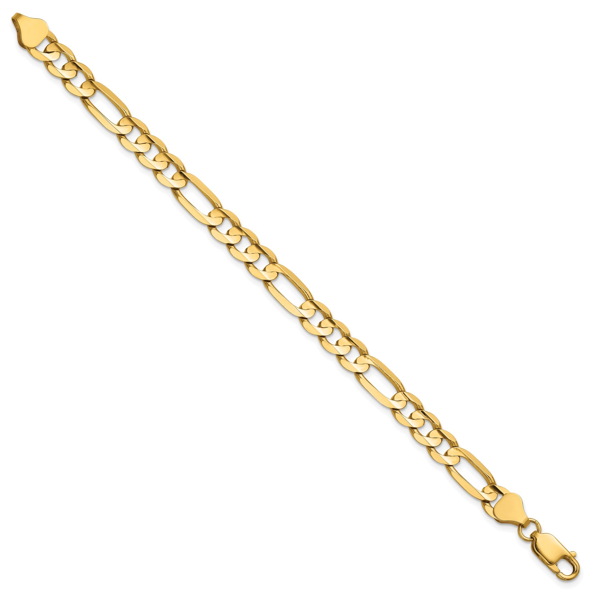 14K 7 inch 6.75mm Concave Open Figaro with Lobster Clasp Bracelet