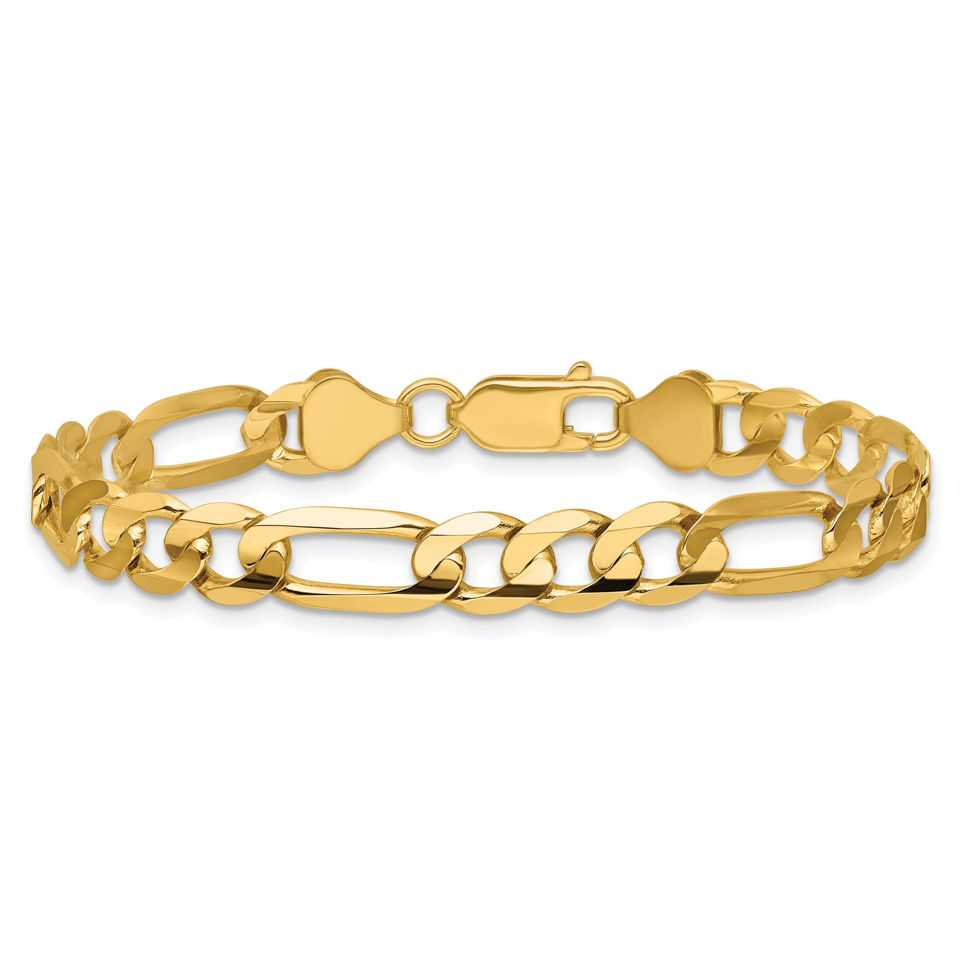14K 7 inch 6.75mm Concave Open Figaro with Lobster Clasp Bracelet
