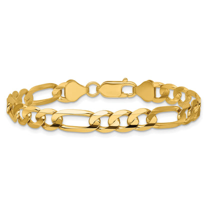 14K 7 inch 6.75mm Concave Open Figaro with Lobster Clasp Bracelet