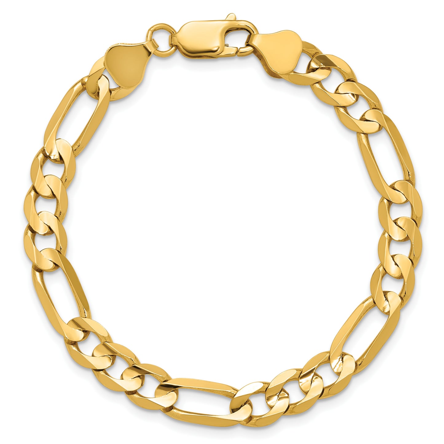 14K 7 inch 6.75mm Concave Open Figaro with Lobster Clasp Bracelet