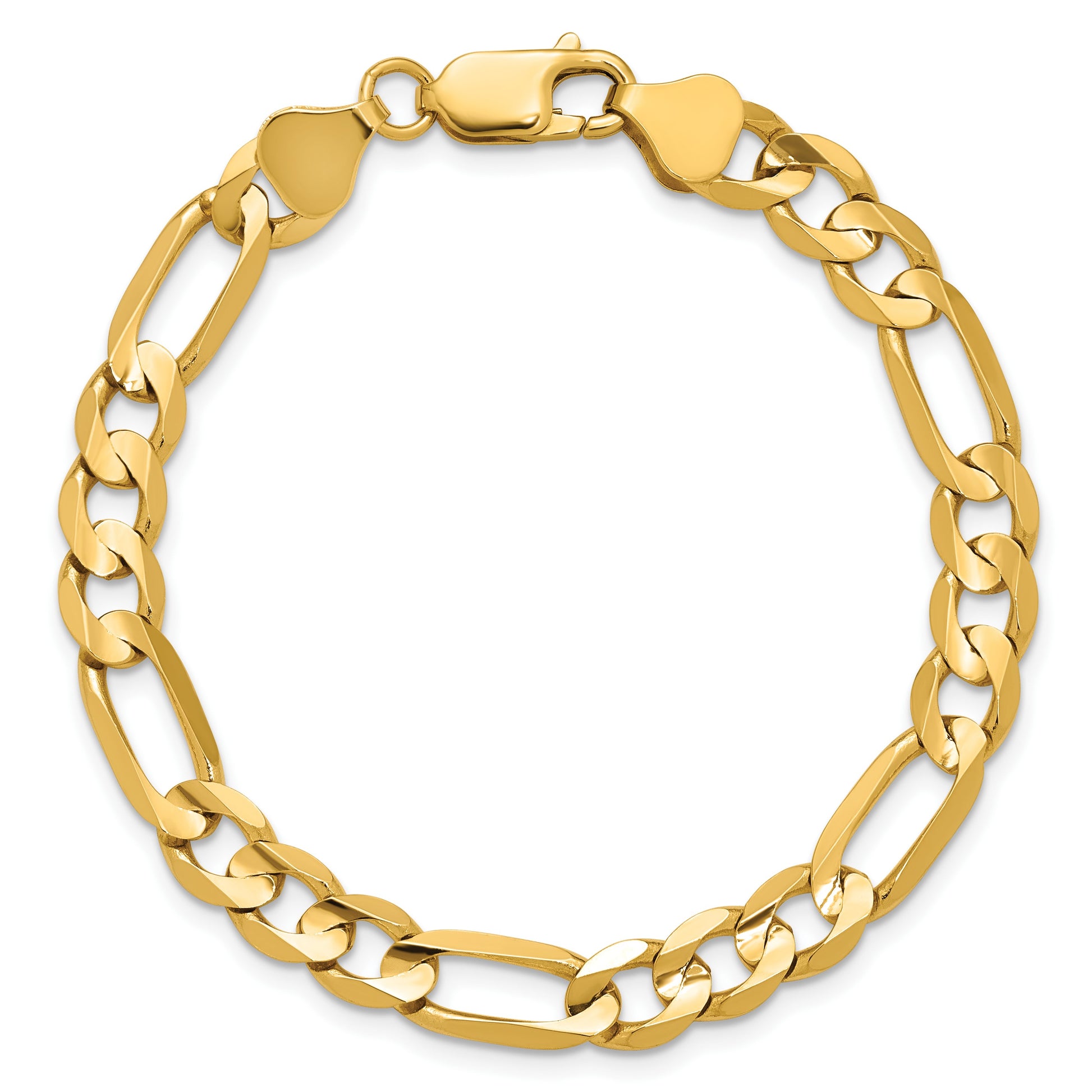 14K 7 inch 6.75mm Concave Open Figaro with Lobster Clasp Bracelet