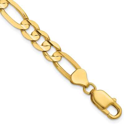 14K 9 inch 7.5mm Concave Open Figaro with Lobster Clasp Chain
