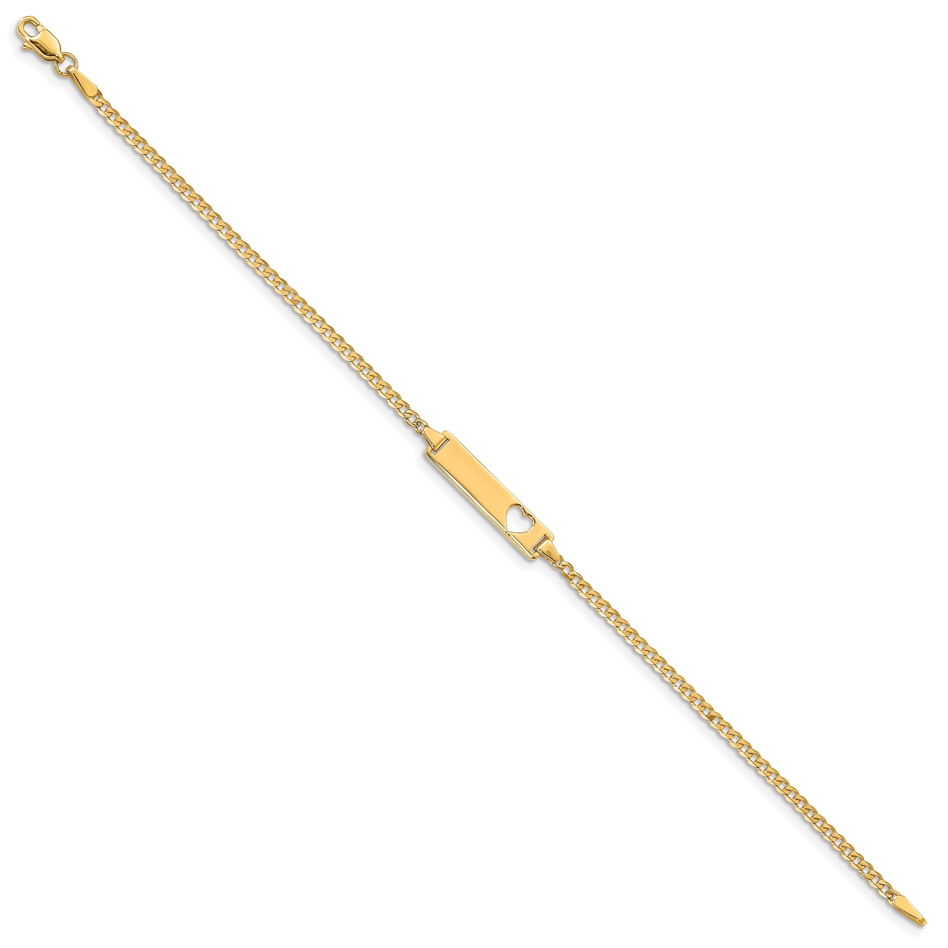 14k Polished Solid Chain/Solid Plate Curb Link Cut-out Heart 20x5mm Plate 8 inch ID Bracelet