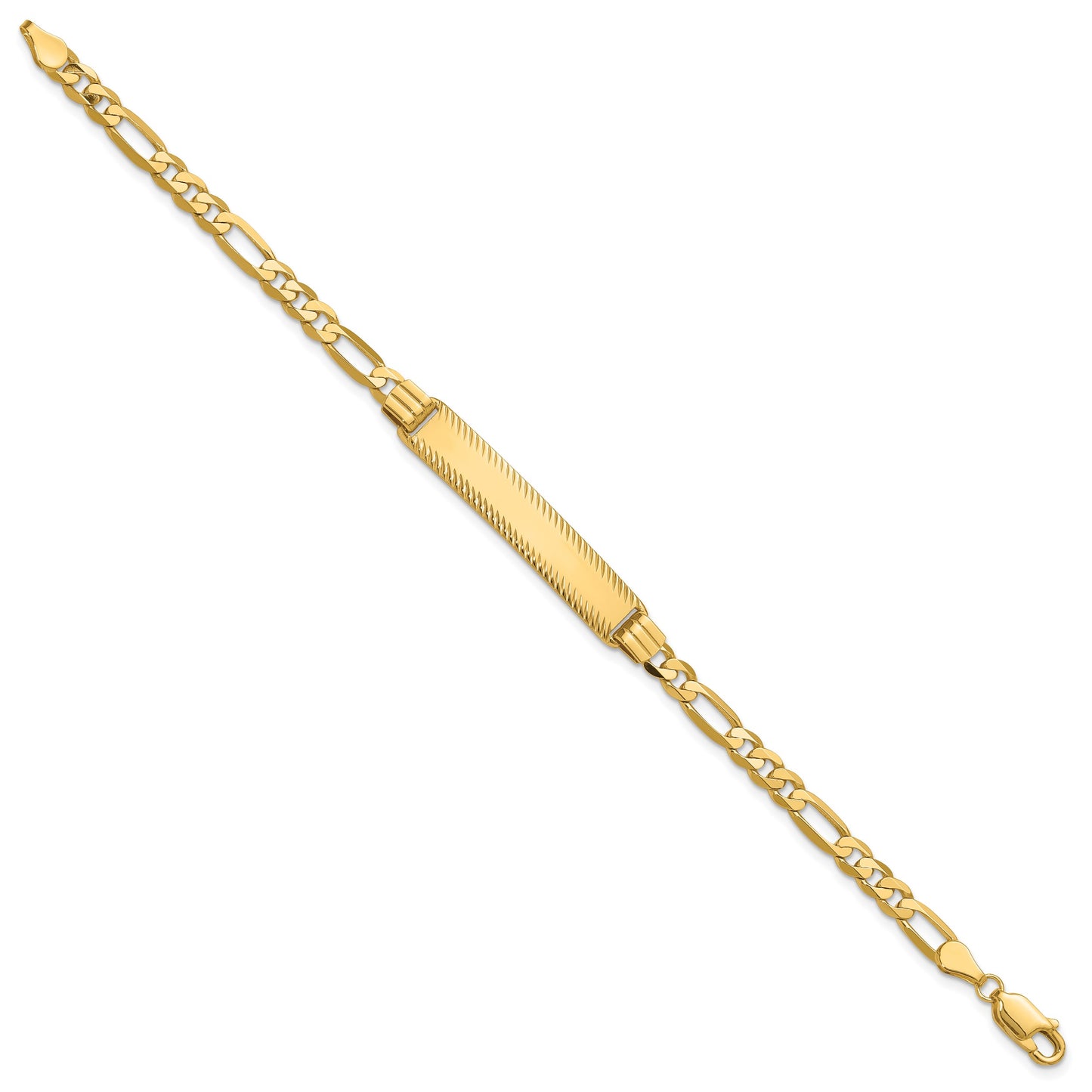 14k Polished Solid Chain/Solid Plate Figaro Link Diamond-cut 32.5x6.5mm Plate 7 inch ID Bracelet