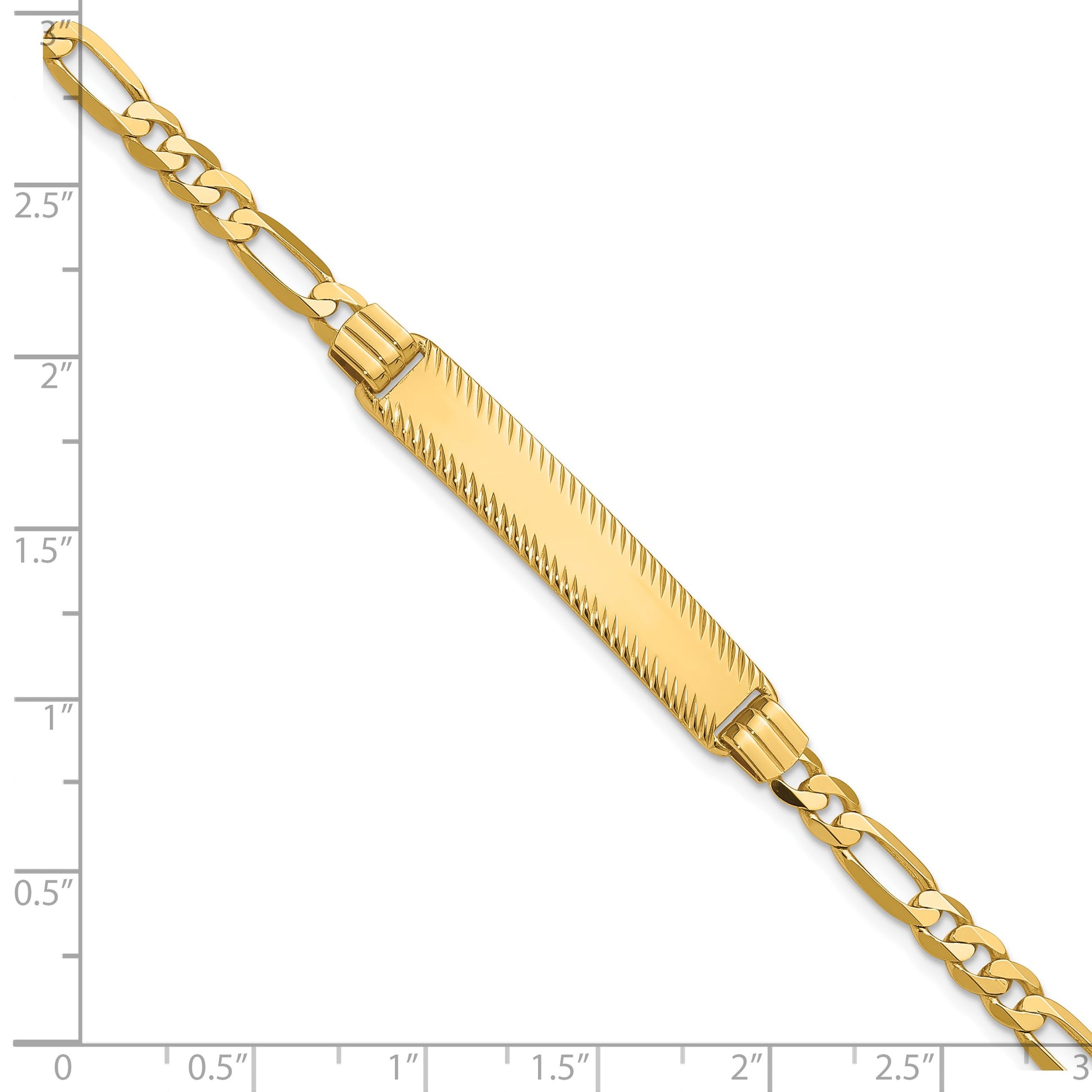 14k Polished Solid Chain/Solid Plate Figaro Link Diamond-cut 32.5x6.5mm Plate 7 inch ID Bracelet