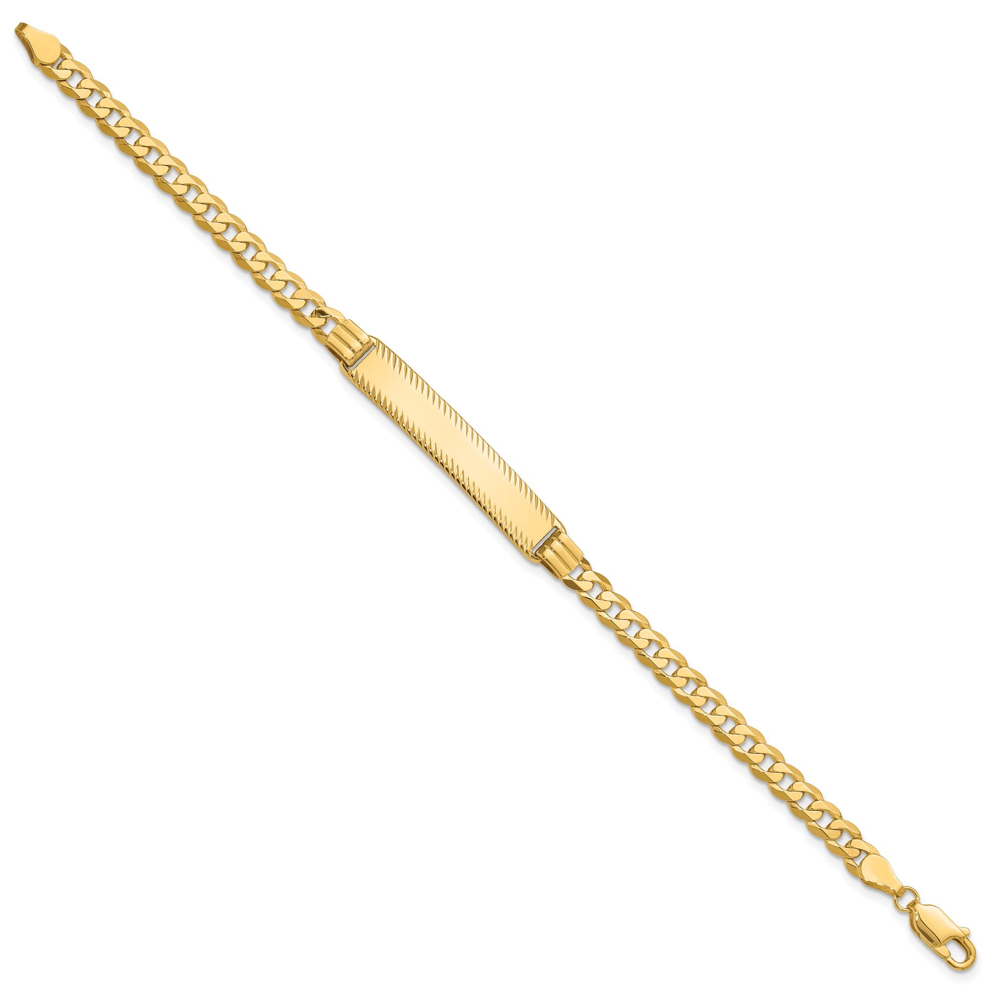 14k Polished Solid Chain/Solid Plate Curb Link Diamond-cut 34x7mm Plate 7 inch ID Bracelet