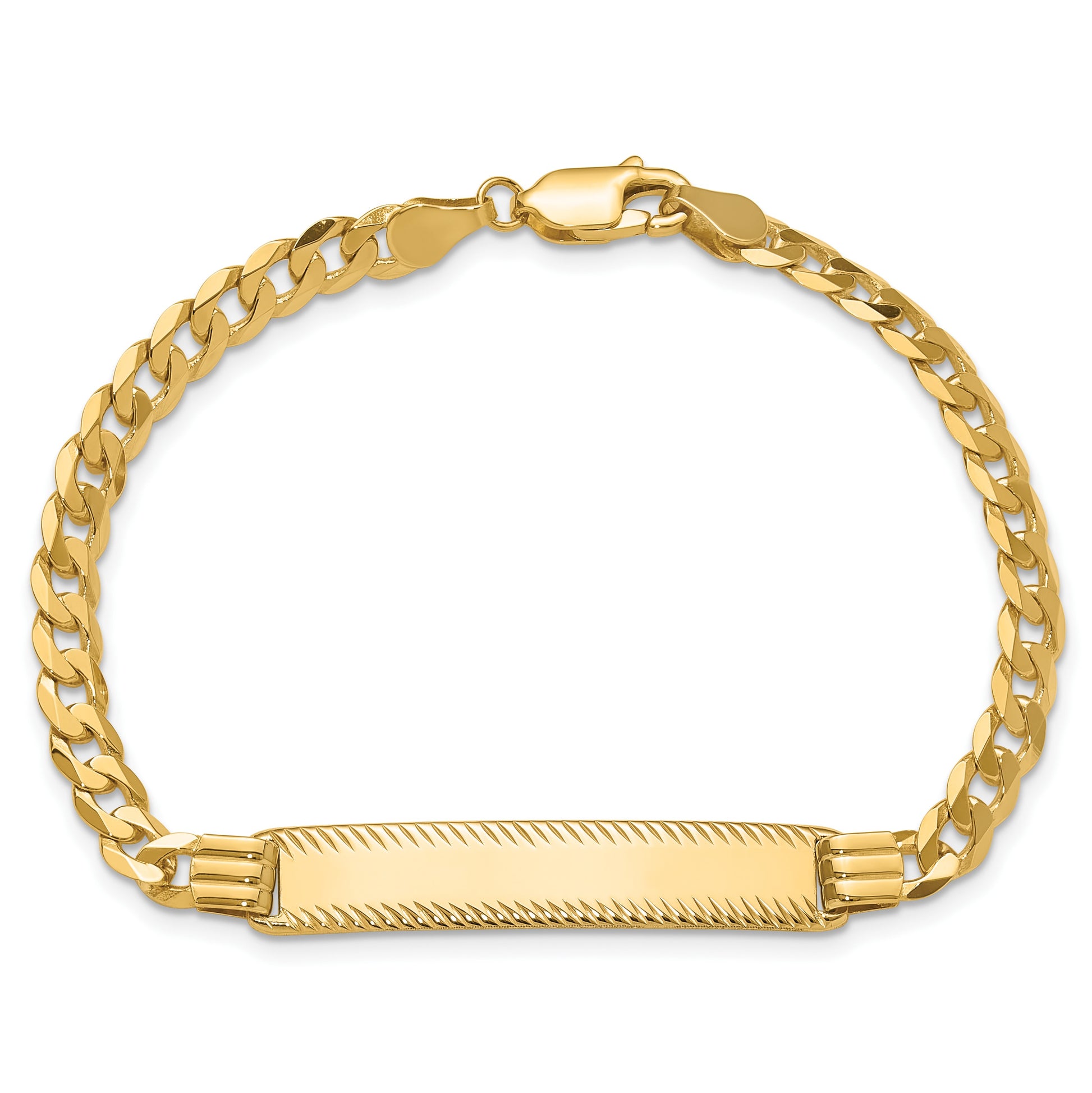 14k Polished Solid Chain/Solid Plate Curb Link Diamond-cut 34x7mm Plate 7 inch ID Bracelet