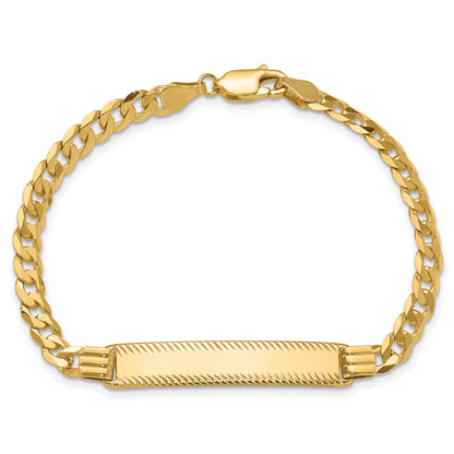 14k Polished Solid Chain/Solid Plate Curb Link Diamond-cut 34x7mm Plate 7 inch ID Bracelet