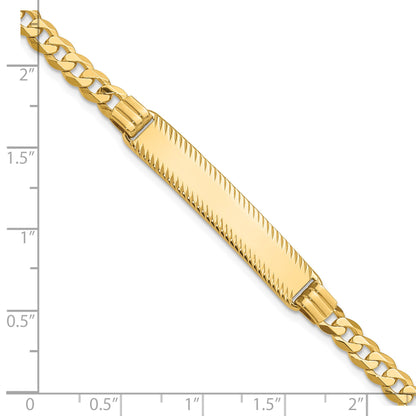 14k Polished Solid Chain/Solid Plate Curb Link Diamond-cut 34x7mm Plate 7 inch ID Bracelet