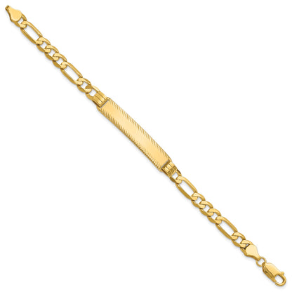14k Polished Solid Chain/Solid Plate Figaro Link Diamond-cut 39x8mm Plate 7 inch ID Bracelet
