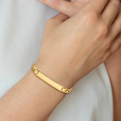 14k Polished Solid Chain/Solid Plate Figaro Link Diamond-cut 39x8mm Plate 7 inch ID Bracelet
