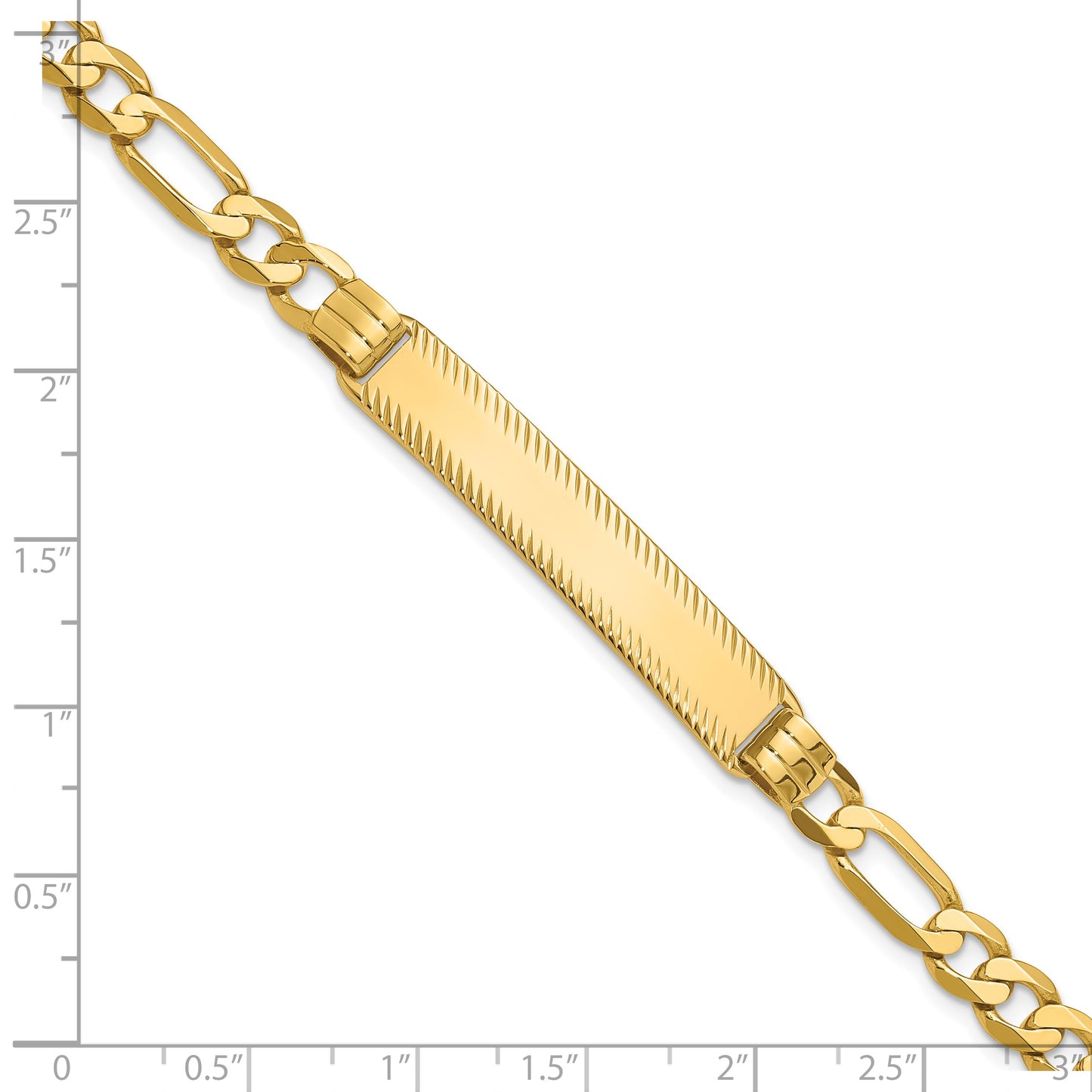 14k Polished Solid Chain/Solid Plate Figaro Link Diamond-cut 39x8mm Plate 7 inch ID Bracelet