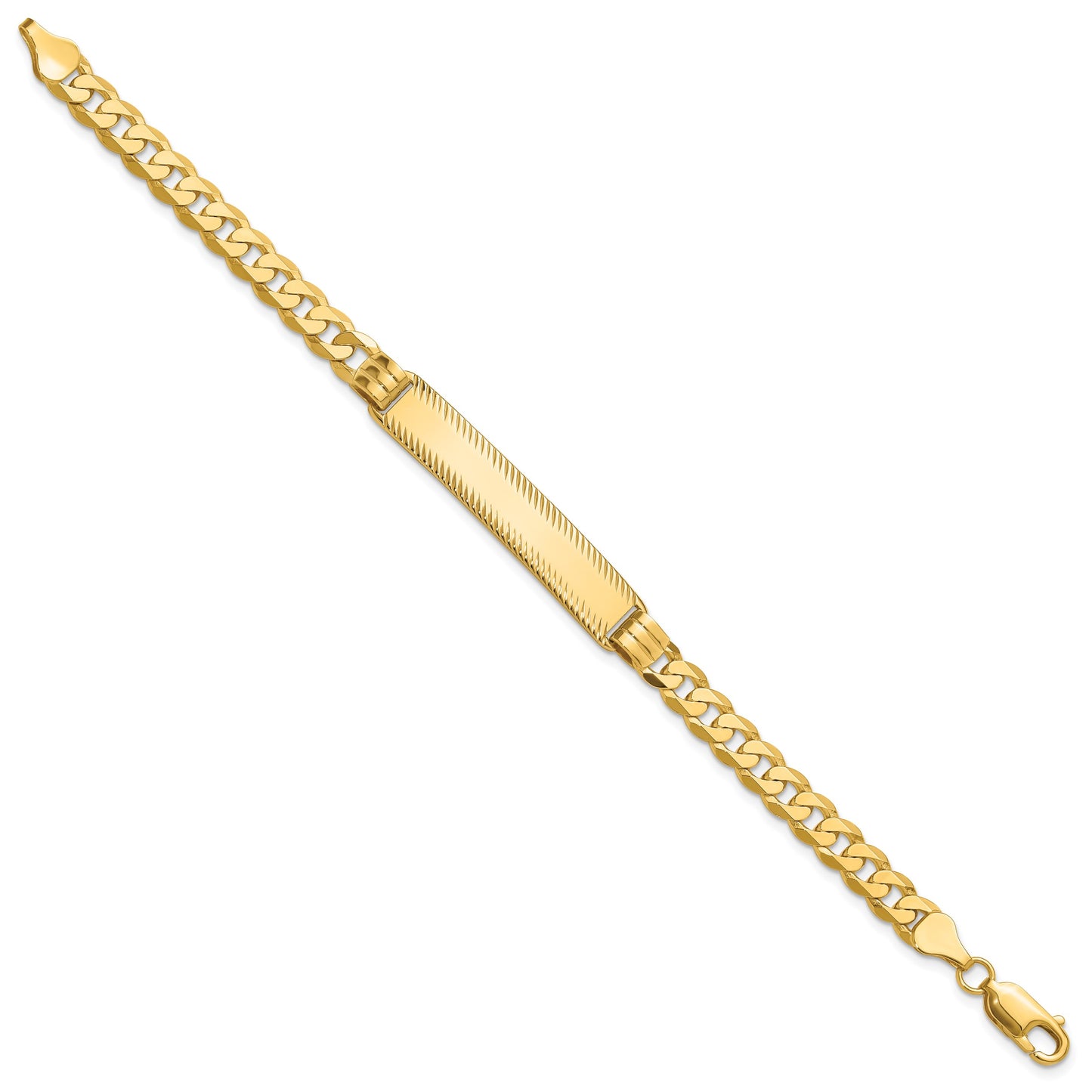 14k Polished Solid Chain/Solid Plate Curb Link Diamond-cut 40x8mm Plate 7 inch ID Bracelet
