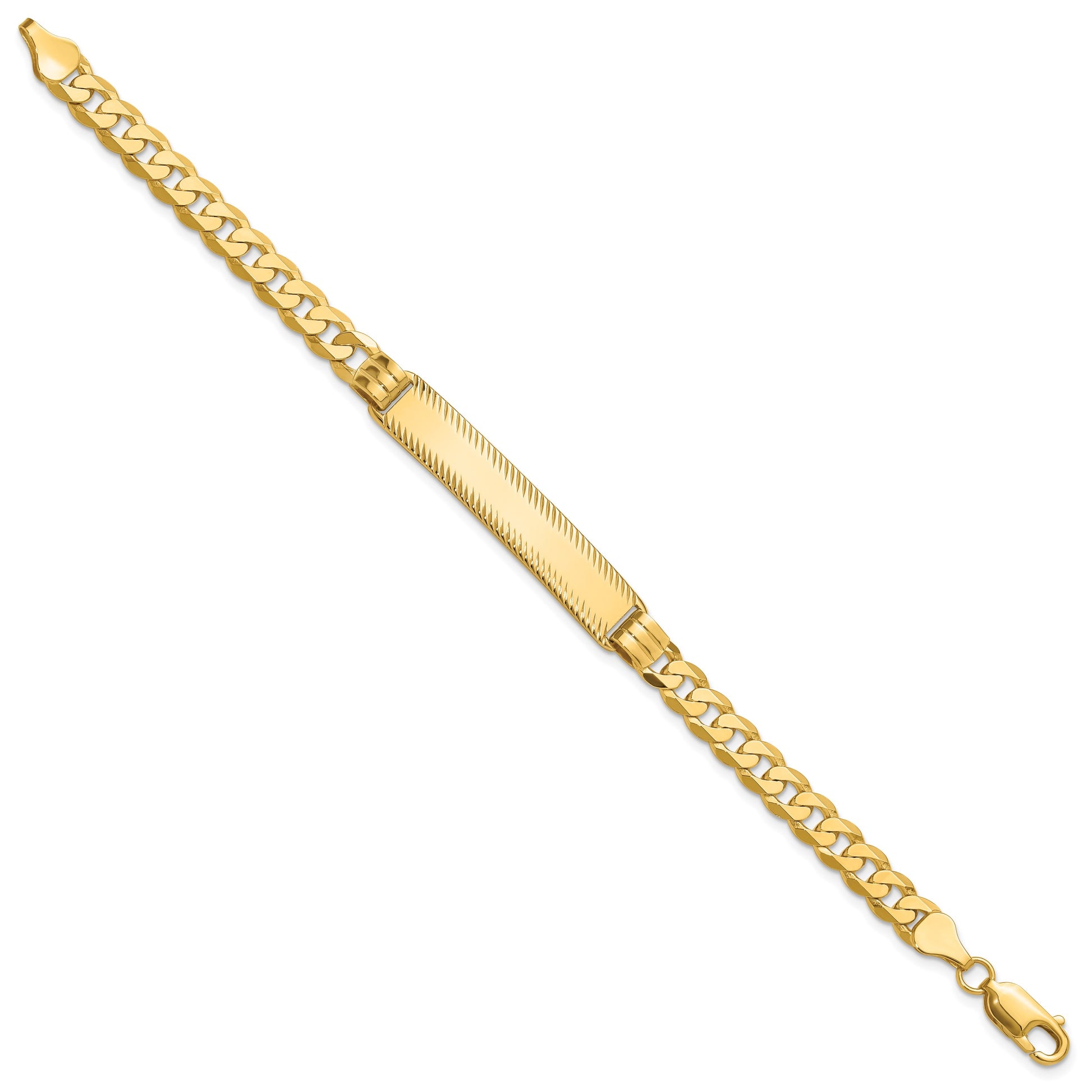 14k Polished Solid Chain/Solid Plate Curb Link Diamond-cut 40x8mm Plate 7 inch ID Bracelet