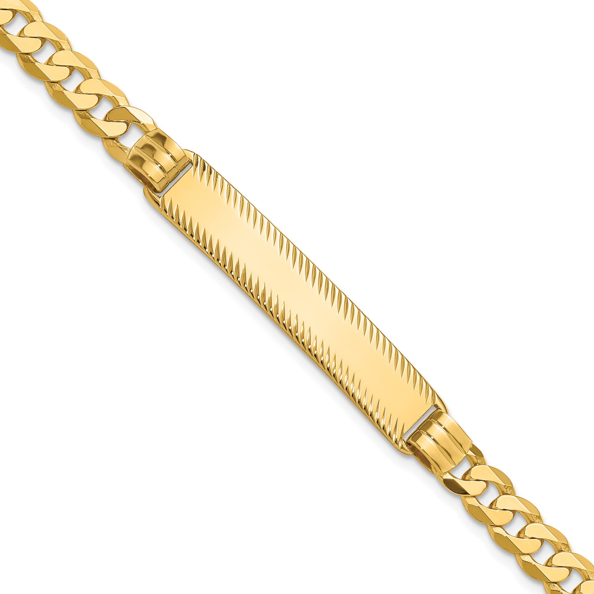14k Polished Solid Chain/Solid Plate Curb Link Diamond-cut 40x8mm Plate 7 inch ID Bracelet