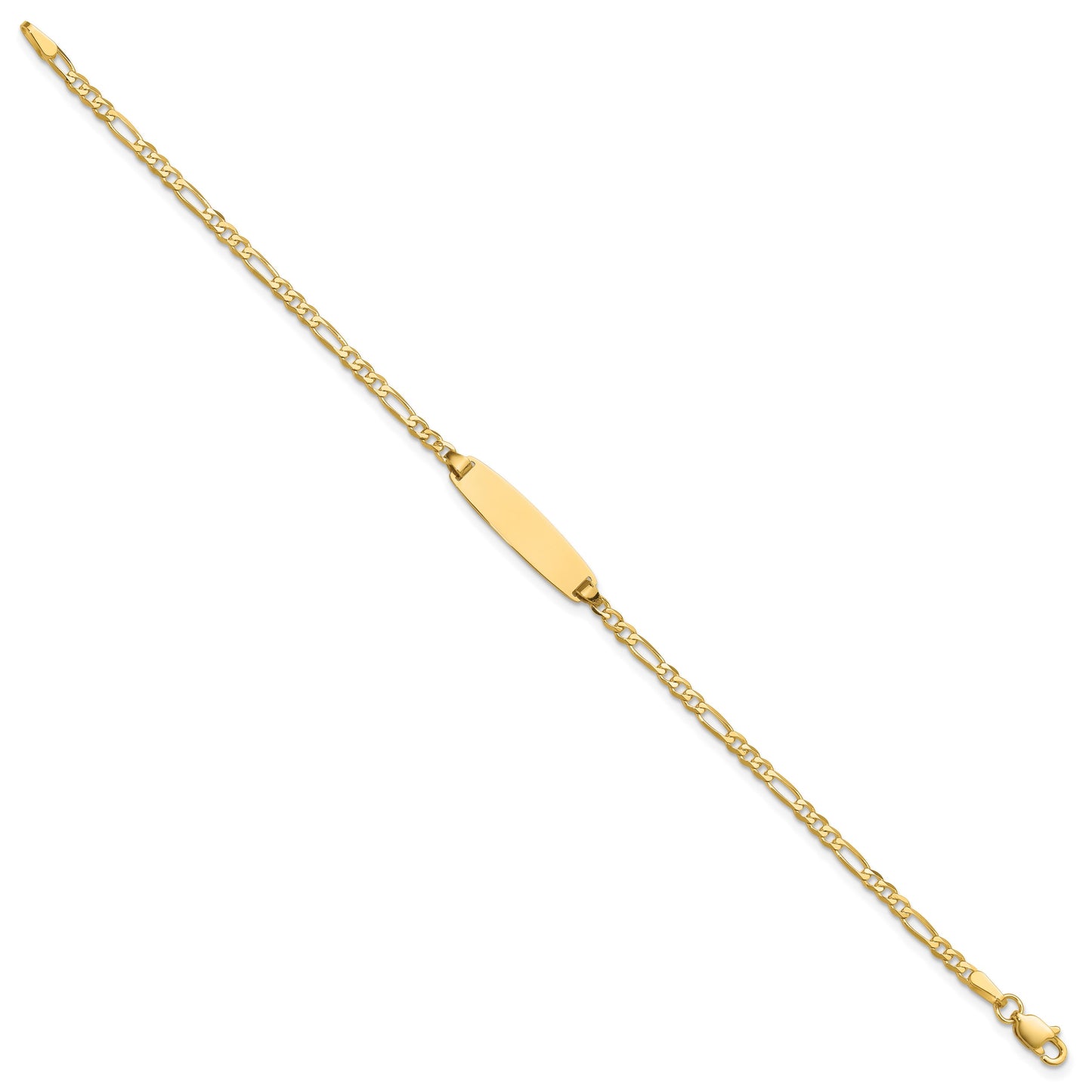 14k Polished Solid Chain/Solid Plate Figaro Link 19.5x5.5mm Plate 7 inch ID Bracelet