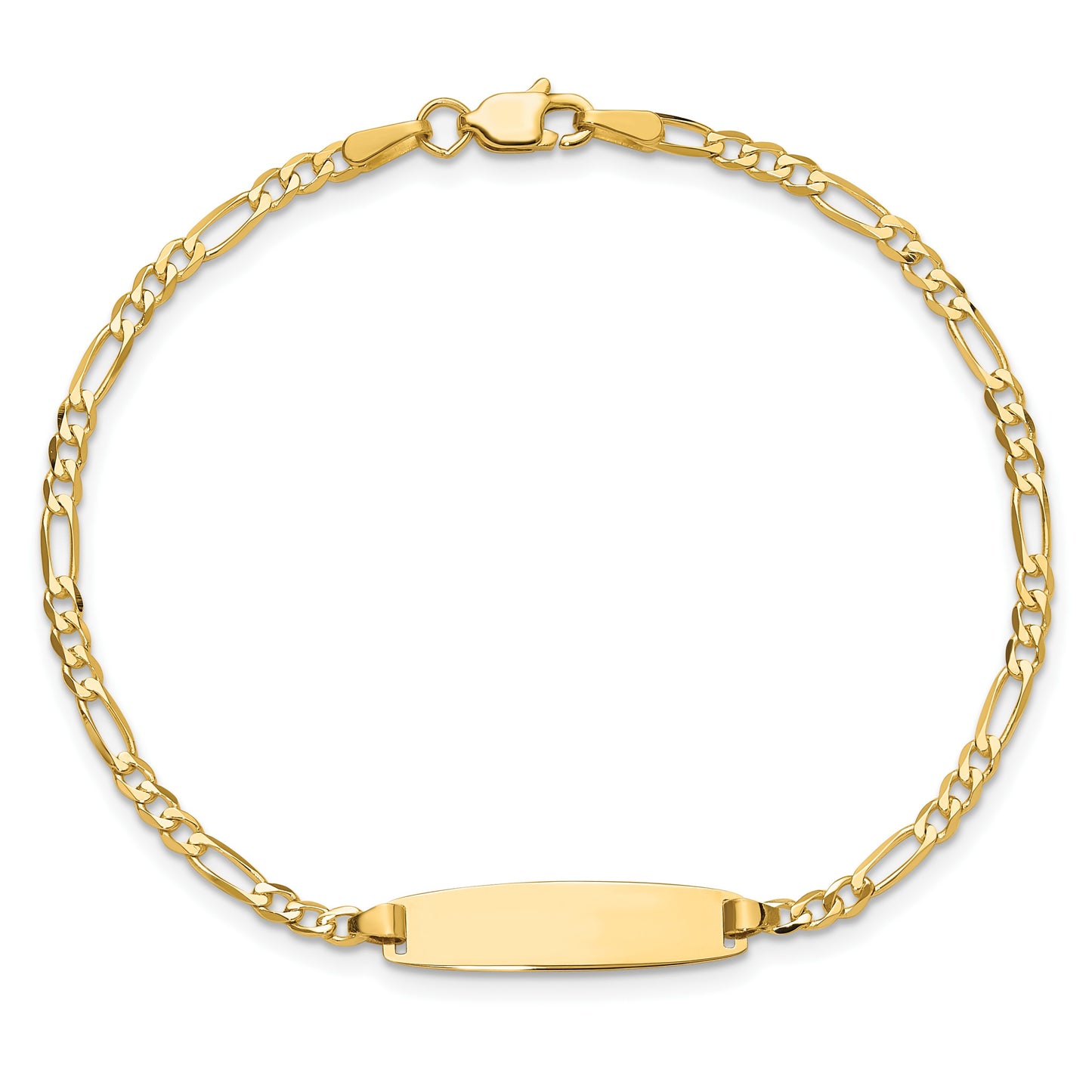 14k Polished Solid Chain/Solid Plate Figaro Link 19.5x5.5mm Plate 7 inch ID Bracelet