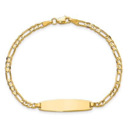 14k Polished Solid Chain/Solid Plate 3.0mm Figaro Link 25.5x7.3mm Plate 7 inch ID Bracelet