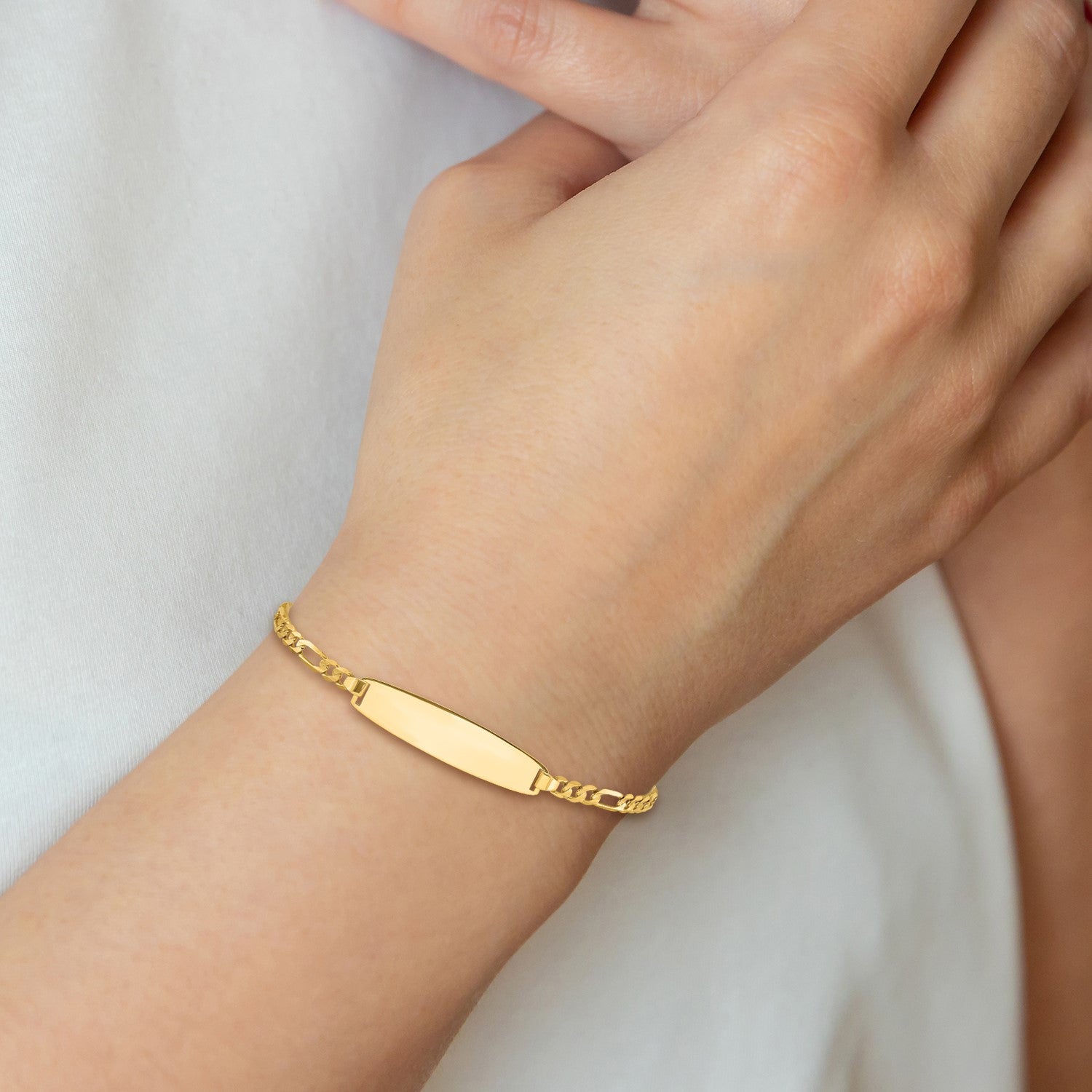 14k Polished Solid Chain/Solid Plate 3.0mm Figaro Link 25.5x7.3mm Plate 8 inch ID Bracelet