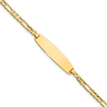 14k Polished Solid Chain/Solid Plate 3.0mm Figaro Link 25.5x7.3mm Plate 7 inch ID Bracelet