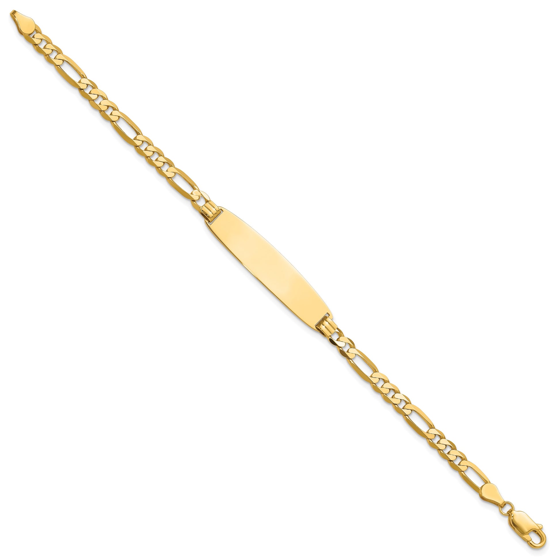 14k Polished Solid Chain/Solid Plate Figaro Link Rounded 33x8.4mm Plate 7 inch ID Bracelet