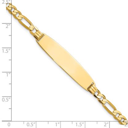 14k Polished Solid Chain/Solid Plate Figaro Link Rounded 33x8.4mm Plate 7 inch ID Bracelet