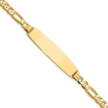 14k Polished Solid Chain/Solid Plate Figaro Link Rounded 33x8.4mm Plate 8 inch ID Bracelet