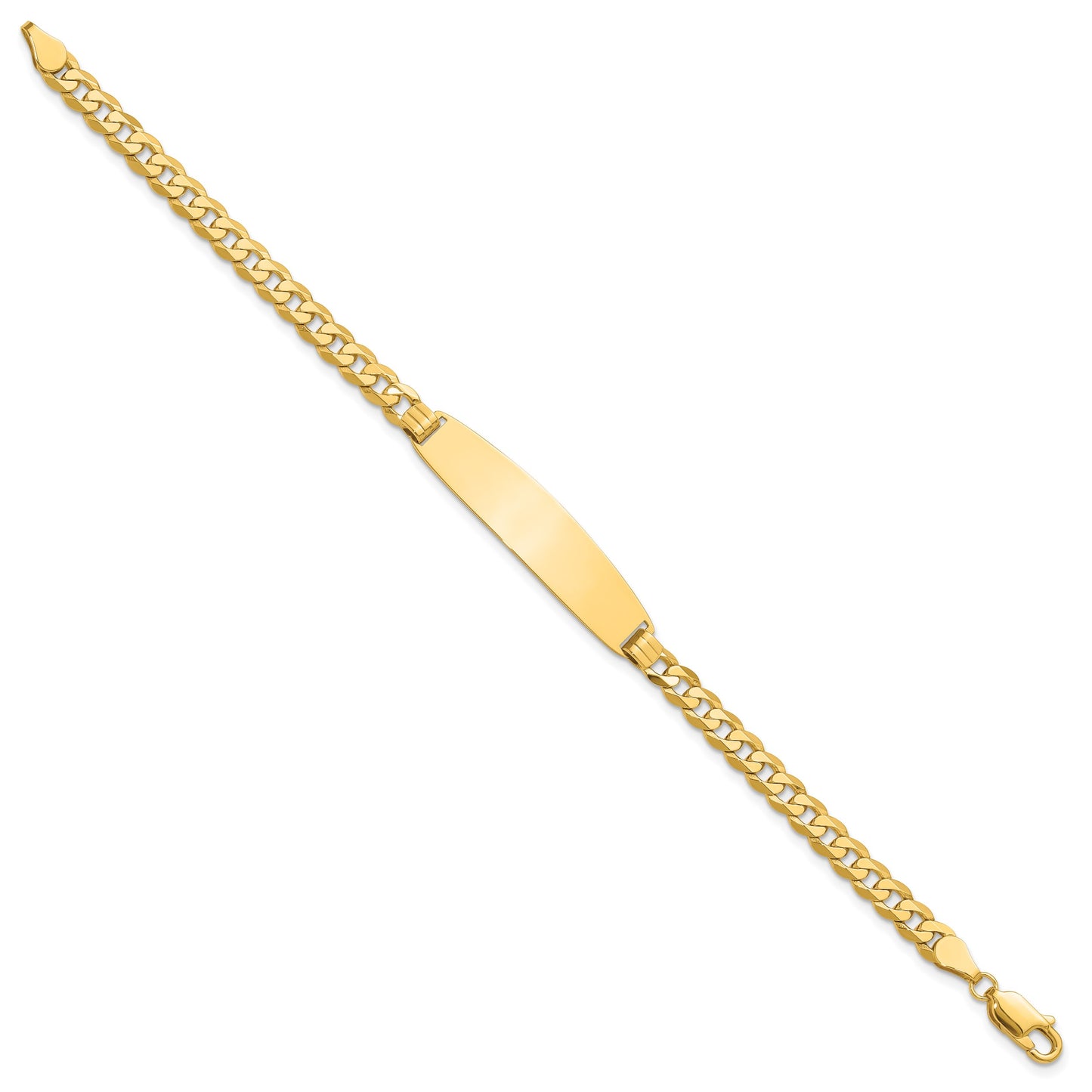 14k Polished Solid Chain/Solid Plate Curb Link Rounded 35x8.5mm Plate 8 inch ID Bracelet