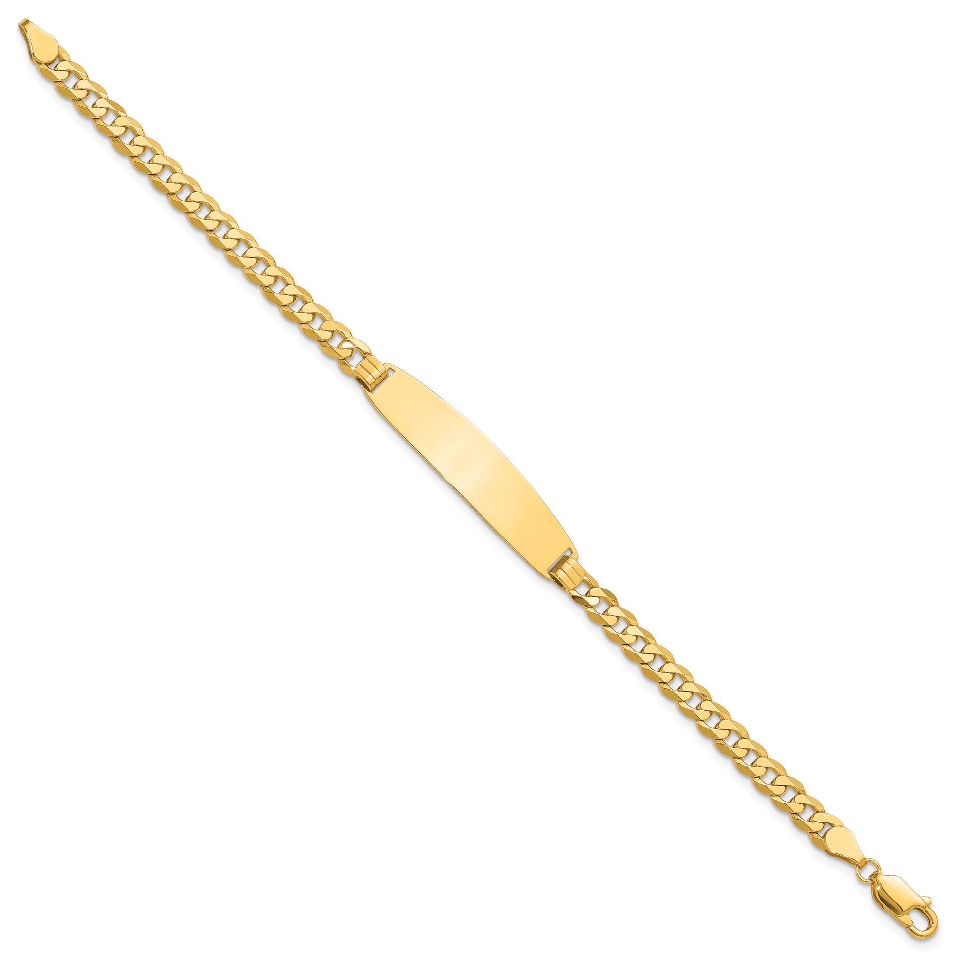 14k Polished Solid Chain/Solid Plate Curb Link Rounded 35x8.5mm Plate 8 inch ID Bracelet