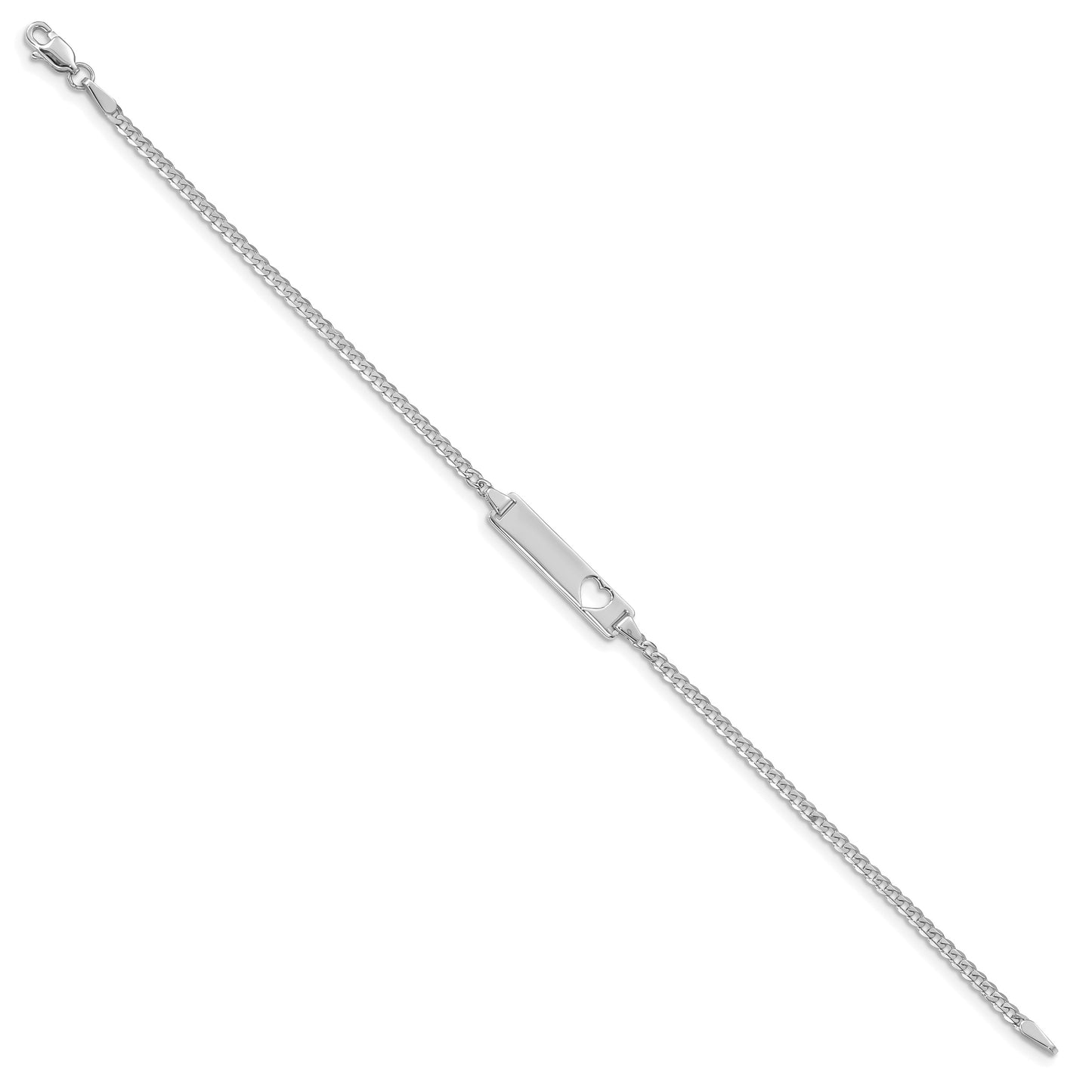 14k White Gold Polished Solid Chain/Solid Plate Curb Link Cut-out Heart 20x5mm Plate 7 inch ID Bracelet