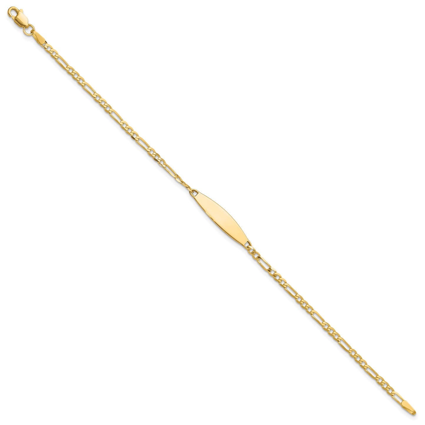 14k Polished Solid Chain/Solid Plate Figaro Link 24.6x5.5mm Plate 8 inch ID Bracelet