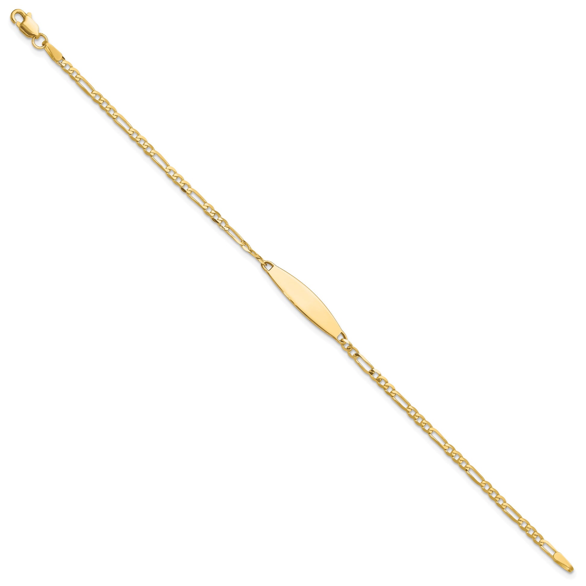 14k Polished Solid Chain/Solid Plate Figaro Link 24.6x5.5mm Plate 8 inch ID Bracelet