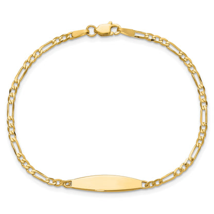 14k Polished Solid Chain/Solid Plate Figaro Link 24.6x5.5mm Plate 7 inch ID Bracelet