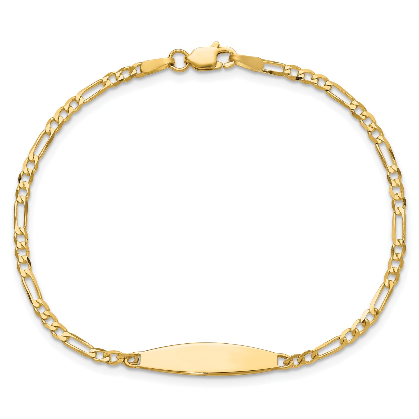 14k Polished Solid Chain/Solid Plate Figaro Link 24.6x5.5mm Plate 8 inch ID Bracelet